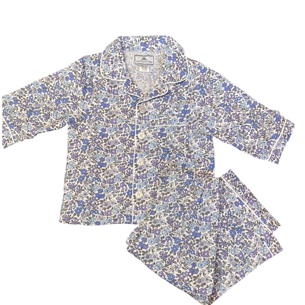 Petite Plume Fleur d'azure Floral Pajama Set Blue Purple Toddler 12/18M NWOT